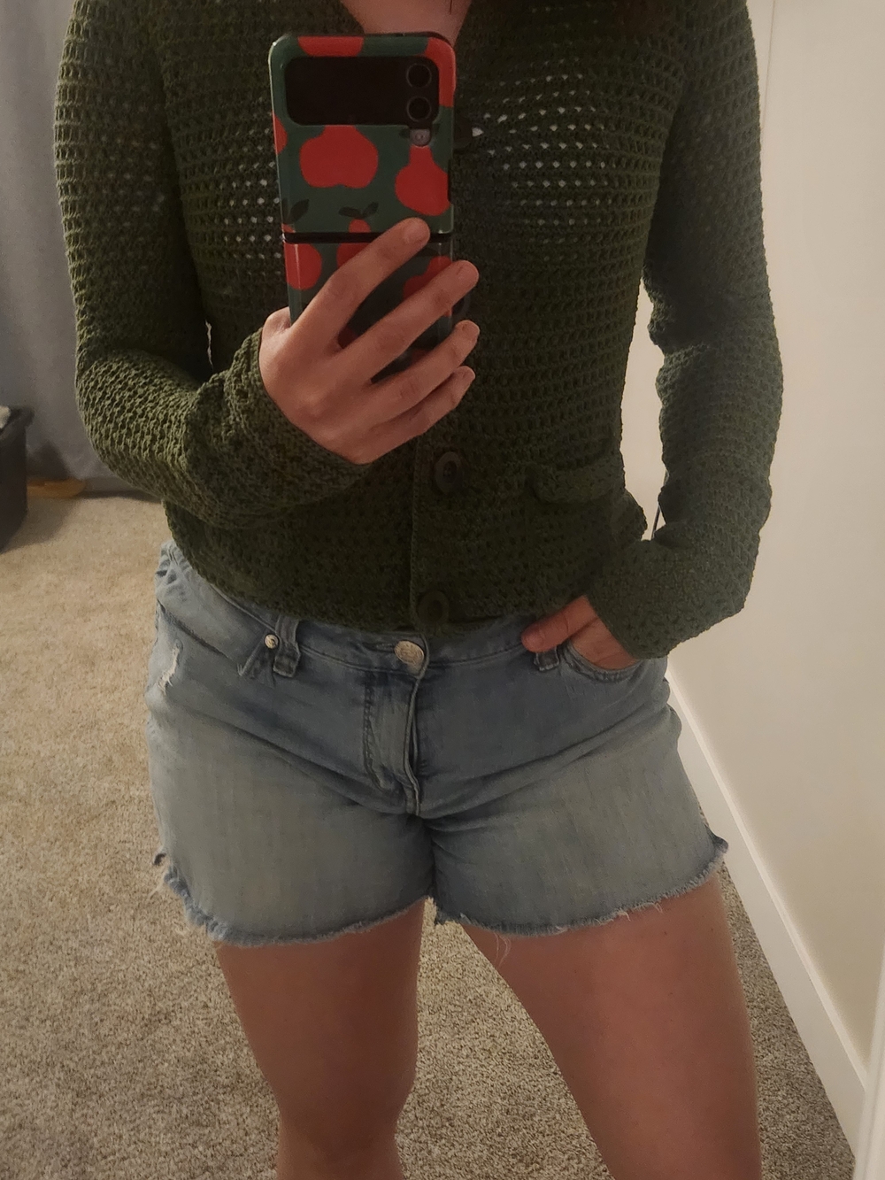 Olive Green Crochet Button-Front Women's Cardigan